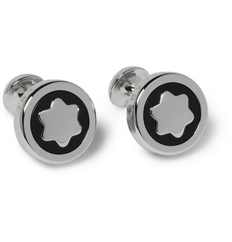 AAA Replica Montblanc Silver & Black Cufflinks - Hot Sale